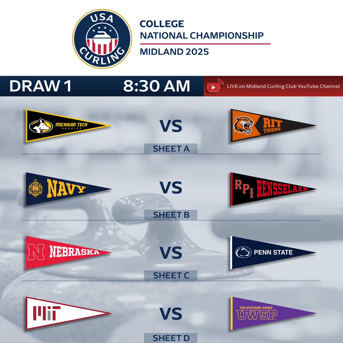 The first draw of the weekend starts at 8:30am! Be sure to tune in on the Midland Curling Club YouTube channel: youtube.com/@midlandcurlin…