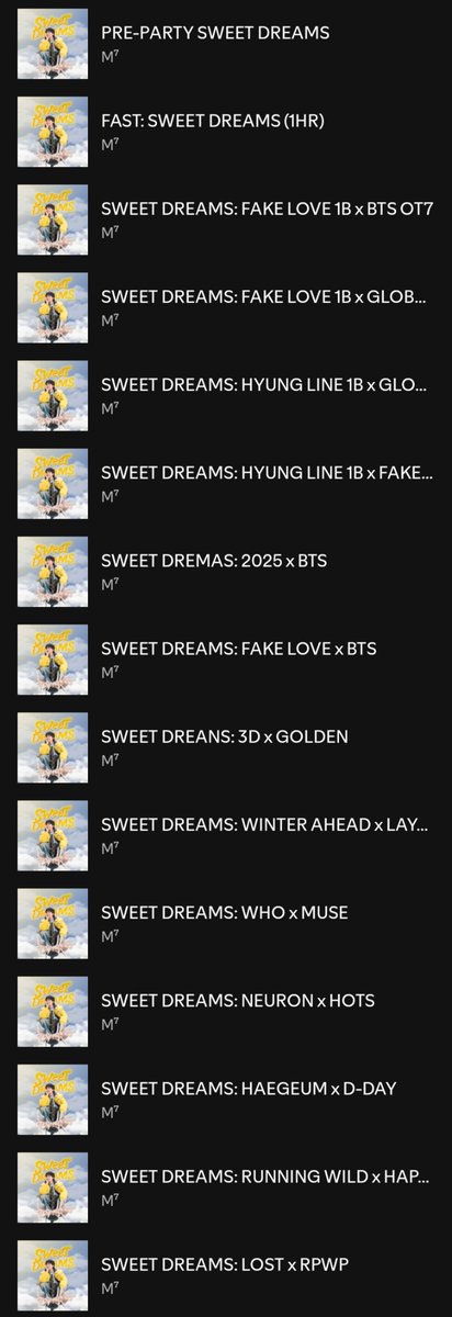 — 🎧 | Playlists enfocadas en SWEET DREAMS de #jhope feat. Miguel en Apple Music y Spotify (nocturnas + cortas + miembros + 1B + 2B). Abajo encontrarán el detalle de cada una de ellas. ☁️✨️

SWEET DREAMS IS COMING
JHOPE IS COMING

+ playlists (↓) | #jhope_SweetDreams #BTS