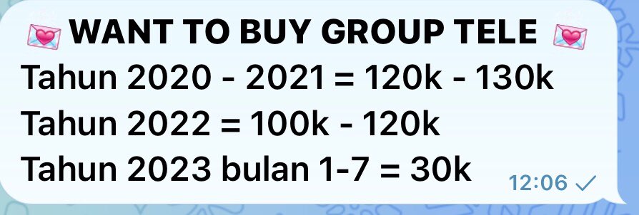 bijikeetapang's tweet photo. @tanyarlfes bukan freelance, tapi siapa tau disini ada yang punya gc atau group tele tahun 2020-2023 gak kepake bisa dijual ke aku. harganya bisa sampe 130k https://t.co/JeEzuSszsM