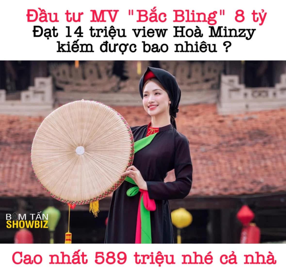 Đạt 14 triệu view sau 4 ngày ra mắt có thể ước tính doanh thu quảng cáo của MV "Bắc Bling" trên YouTube như sau : 

Trường hợp thấp nhất ất (CPM 0,5 USD/1.000 views): 7.000 usd 

Trường hợp cao nhất (CPM 3 USD/1.000 views): 23.100 usd

Công thức tính chi tiết