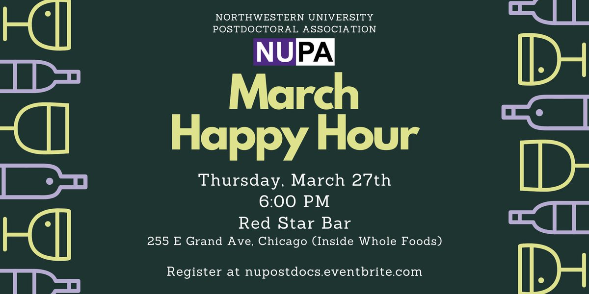 NUPostdocs's tweet image. Hey Chicago Postdocs! Need a break from the lab/office?
Join us for a casual happy hour to connect, relax, and chat with fellow postdocs!
When: 27th March 2025 (Thursday)
Time: 6pm - 8pm
Where: Red Star Bar, inside Whole Foods, 255 E Grand Ave, Chicago