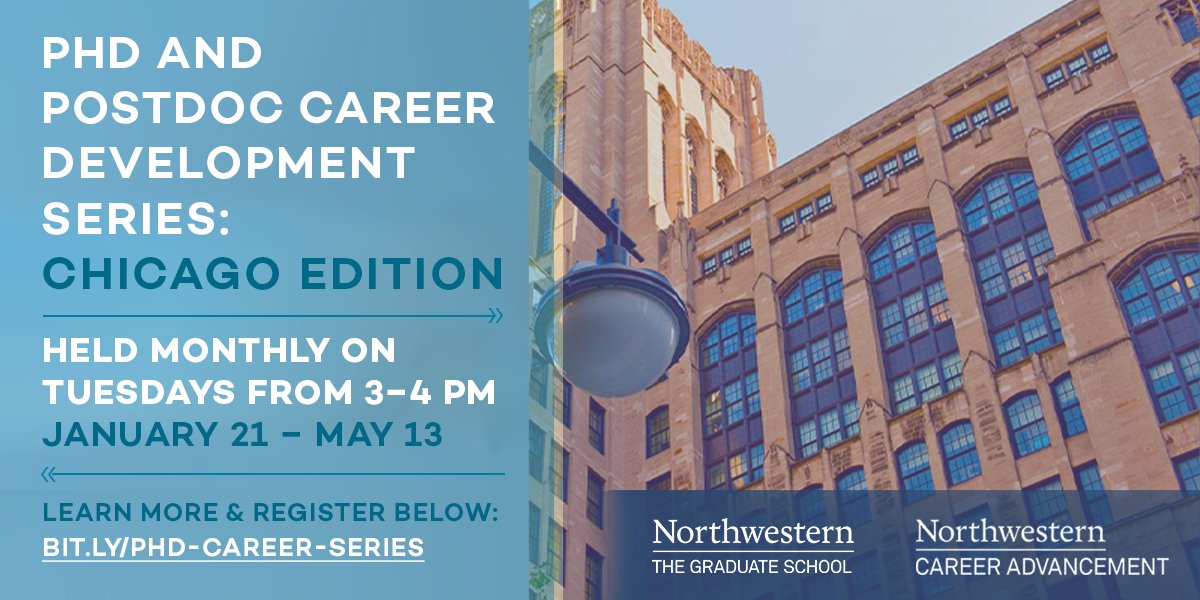 NUPostdocs's tweet image. Northwestern Career Advancement (NCA) and The Graduate School (TGS) is organizing an in-person career development series for PhD students and postdoctoral scholars on the Chicago campus.
Agenda details:
This is a great opportunity for postdocs!
