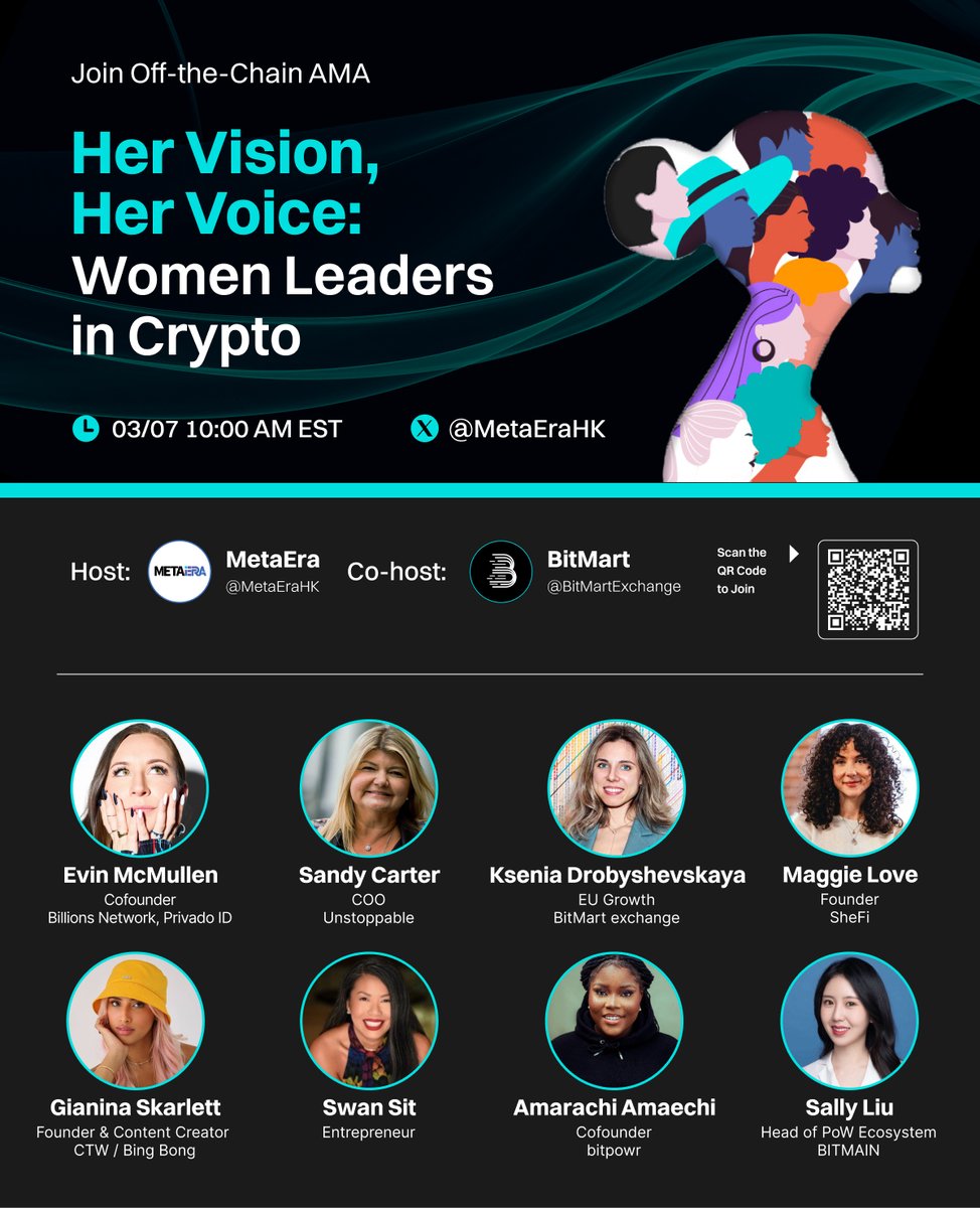 📢 Join us for an exclusive AMA: Her Vision, Her Voice – Women Leaders in Crypto 🚀💡

🗓 Mark your calendar: March 7, 2025, 10:00 AM EST
🔗 Set a Reminder: x.com/i/spaces/1rmxP…
📢 Follow <a href="/MetaEraHK/">MetaEra</a> <a href="/BitMartExchange/">BitMart</a> + RT
🎙 Hosted by:
 <a href="/MetaEraHK/">MetaEra</a> &amp; <a href="/BitMartExchange/">BitMart</a>
💡