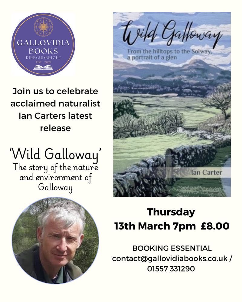 If you’re near Kirkcudbright do come along. The lovely bookshop is well worth a visit anytime. Lots of natural history books and friendly, helpful owners. The town even has its own ‘wild’ Kookaburras. What’s not to like?