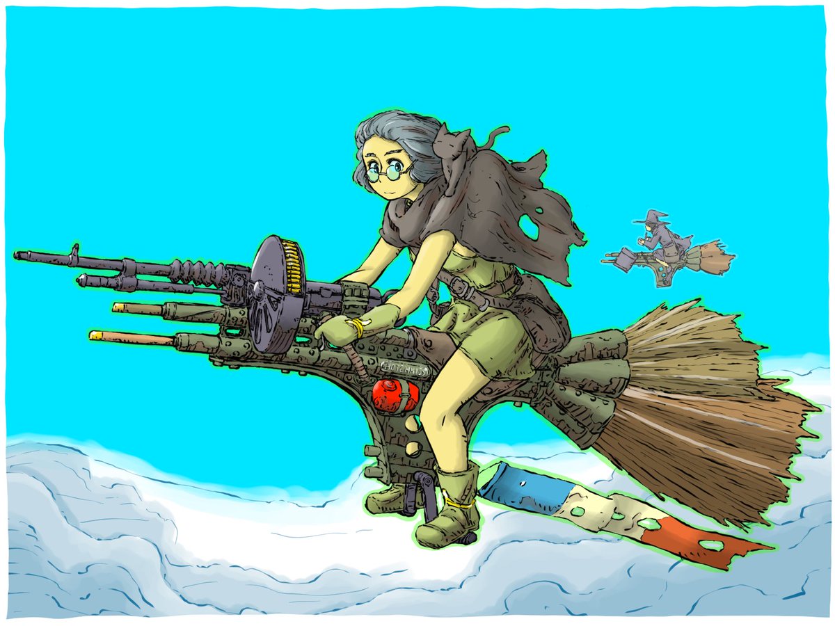 魔女と猫
魔法航空兵は猫をともなっている者が多い
猫には9つ命が有るため変わり身の弾除けに使われるのだ 