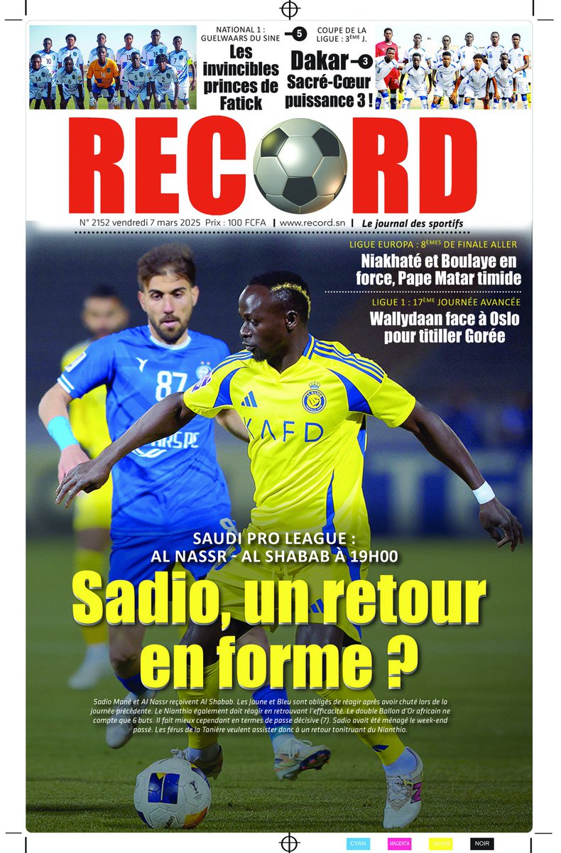 Recordsenegal's tweet photo. 🚀 Ce 07 mars, RECORD est à la Une avec les infos sportives qu’il vous faut ! Disponible en kiosque pour seulement 100CFA.

#senegal  #kebetu #team221 #sport #dk #galsen https://t.co/YApVZP0shd