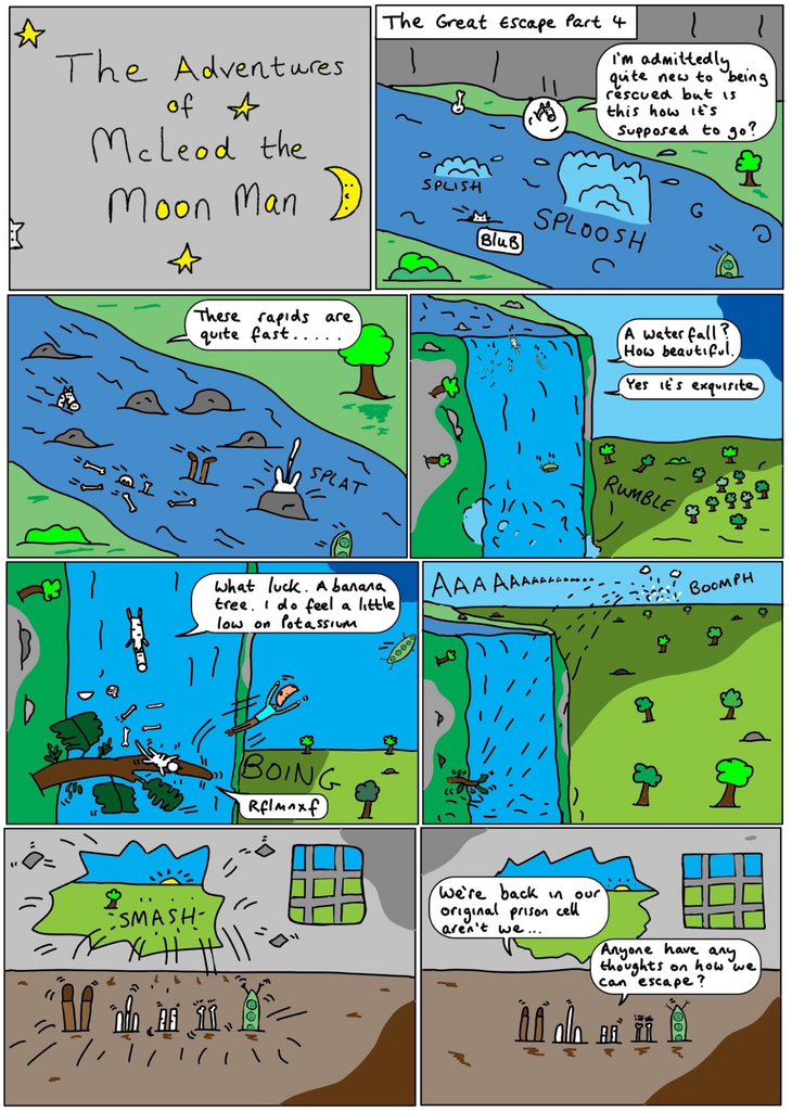 McleodMoonMan's tweet photo. Book 3: Mcleod the Moon Man Meets the Podfather Page 34: The Great Escape Part 4…this escape isn’t quite as good as we all hoped #mcleodthemoonman #comicbooks #comics https://t.co/ybBIjLix5F