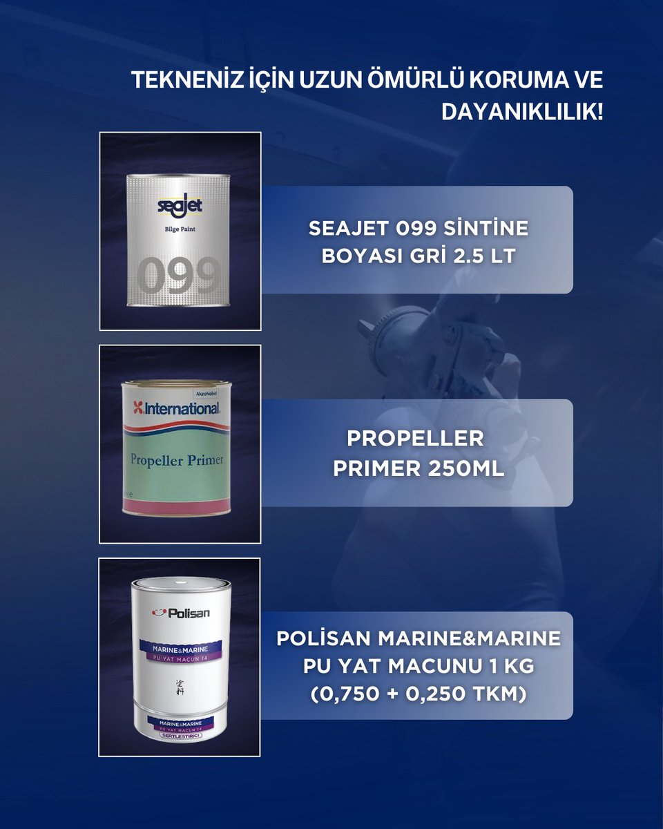 ⚓ Teknenizi en iyi boya ve koruma ürünleriyle donatın, su altında maksimum dayanıklılık sağlayın!

🌍 denizmarketiyiz.biz
📞 Detaylı bilgi için: 0554 496 60 1

#tekne #teknebakımı #yatbakımı #boya #astar #antifouling #motoryat #tekneboyama #epoksimacun #tiner #yachtpaint