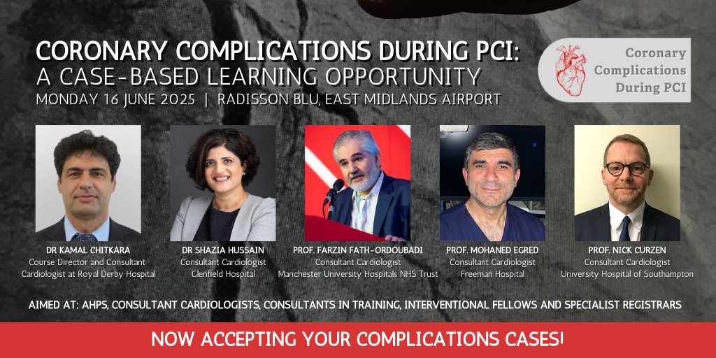 Millbrook Medical Conferences (@millbrookmed) on Twitter photo Registration is now OPEN for Coronary Complications During PCI 2025!
Join confirmed faculty Kam Chitkara, <a href="/ncurzen/">curzen </a>, <a href="/MohanedEgred/">Mohaned Egred</a>, <a href="/ShaziaTHussain1/">Shazia T Hussain</a> & <a href="/ford1102/">Farzin Ordoubadi</a>
on Monday 16th June at <a href="/RadissonBluEM/">RadissonBluEastMids</a>. We are also accepting your complications cases to showcase at the conference! Registration is now OPEN for Coronary Complications During PCI 2025!
Join confirmed faculty Kam Chitkara, <a href="/ncurzen/">curzen </a>, <a href="/MohanedEgred/">Mohaned Egred</a>, <a href="/ShaziaTHussain1/">Shazia T Hussain</a> & <a href="/ford1102/">Farzin Ordoubadi</a>
on Monday 16th June at <a href="/RadissonBluEM/">RadissonBluEastMids</a>. We are also accepting your complications cases to showcase at the conference!