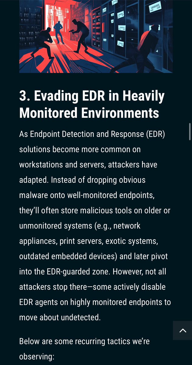 Ransomware actors evading EDR by pivoting through unsupported or unmonitored devices isn’t new. I wrote about this trend repeatedly - most recently in my blog post earlier this year.

My team constantly extends our collection methods to detect threats on even the most exotic