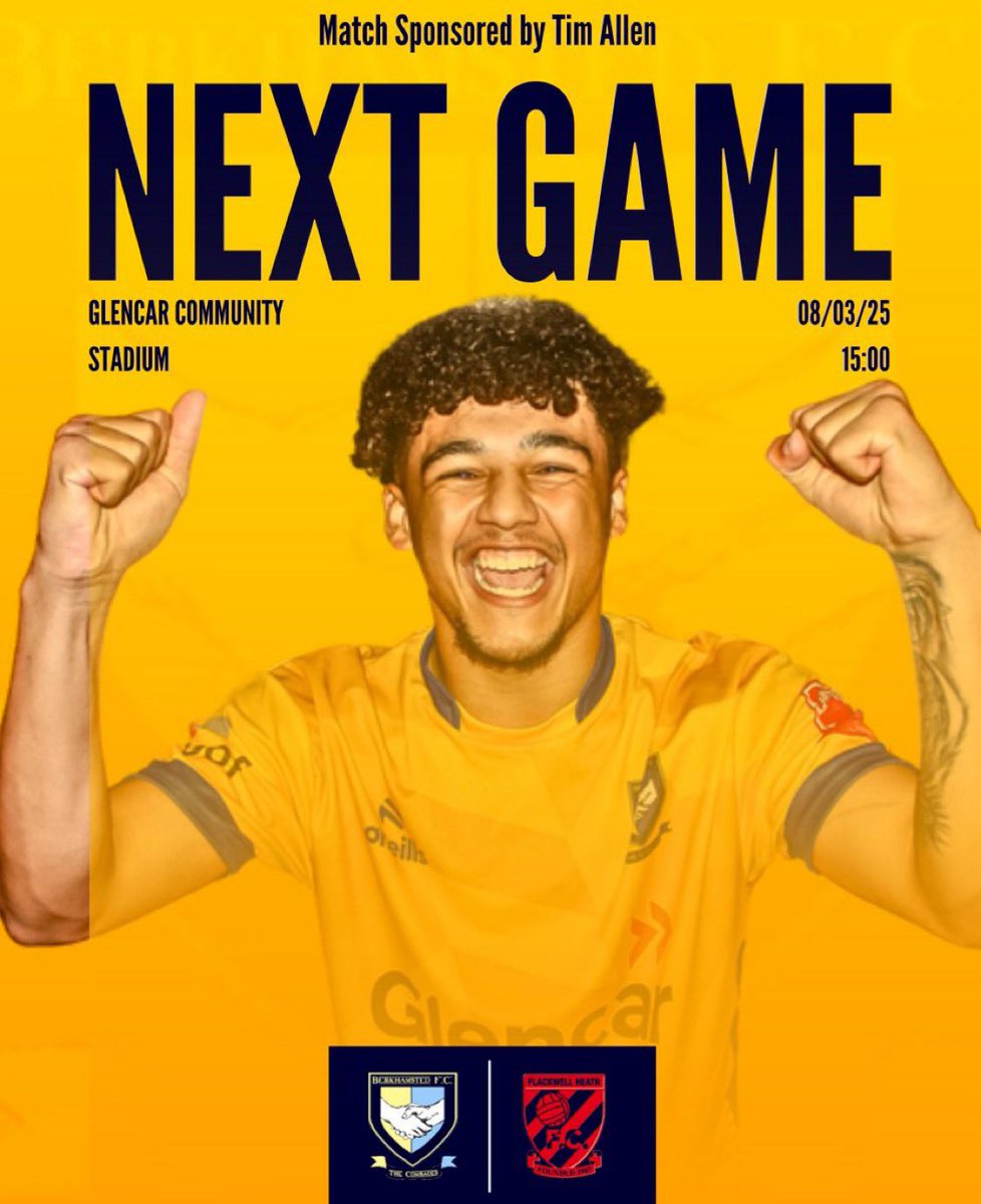 Berkhamsted FC (@berkofc) on Twitter photo Tomorrow - Flackwell Heath (H)
We welcome, <a href="/FHFC1907/">Flackwell Heath FC</a> to the Glencar tomorrow, arguably our best performance of the season in our reverse fixture.
🏟️ Glencar Community Stadium
🗓️ Sat 8th March
⏰ 15:00 KO
🎟️ Buy Online / On The Day
🍻 Bar Open from Midday
To purchase your Tomorrow - Flackwell Heath (H)
We welcome, <a href="/FHFC1907/">Flackwell Heath FC</a> to the Glencar tomorrow, arguably our best performance of the season in our reverse fixture.
🏟️ Glencar Community Stadium
🗓️ Sat 8th March
⏰ 15:00 KO
🎟️ Buy Online / On The Day
🍻 Bar Open from Midday
To purchase your