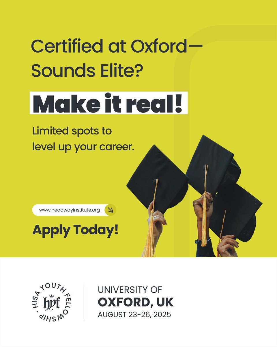 🎓 Certified at Oxford – Sounds Elite?

Make it real! Join the HISA Youth Fellowship 2025 at Oxford University.

🚀 Enhance Your Leadership Skills
🌍 Connect with Global Leaders
📜 Get Certified from Oxford

Limited spots available! Apply Today: headwayinstitute.org

#HYF2025