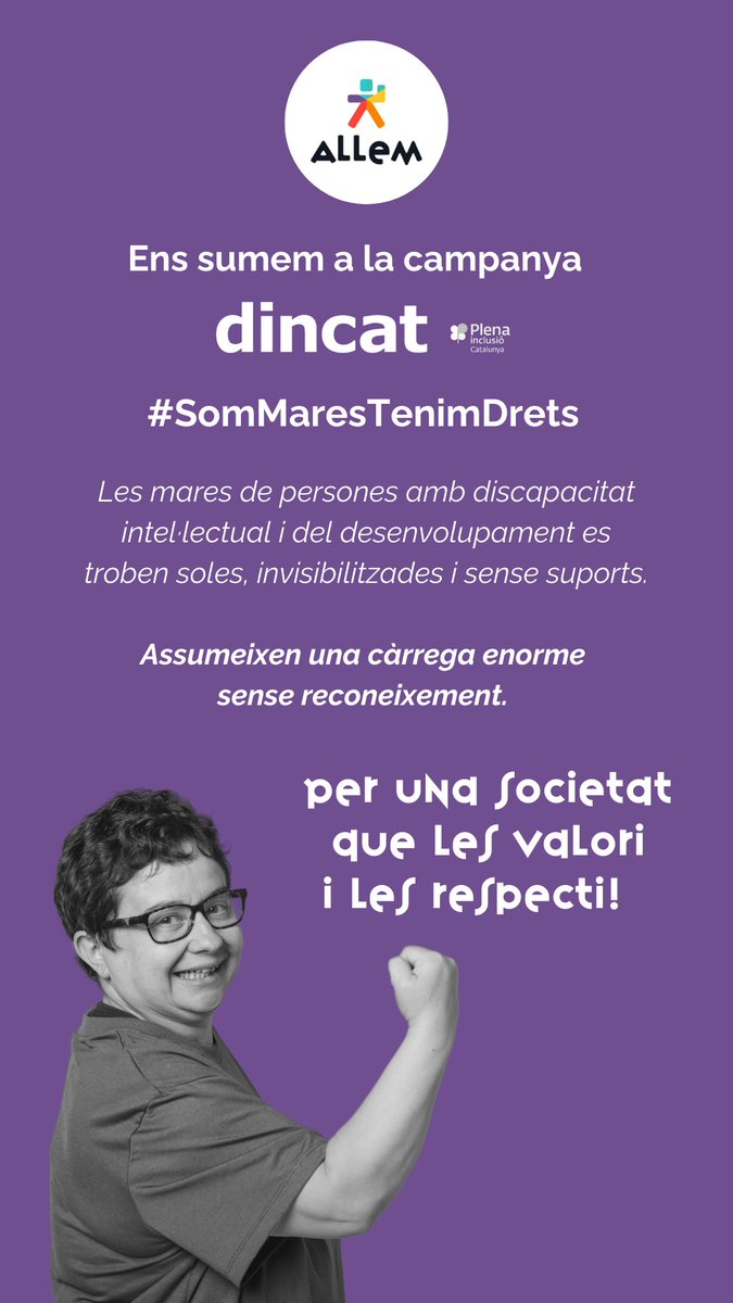 📢 Aquest #8M alcem la veu! ✊

Ens sumem a la campanya de <a href="/_dincat/">Dincat</a>  #SomMaresTenimDrets

Per a fer visible la situació injusta de sobrecàrrega que viuen les mares cuidadores de persones amb discapacitat!

💜 Mereixen suport i drets. No més invisibilitat!