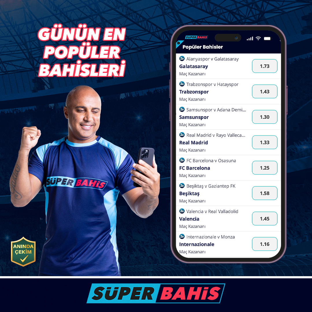 SuperBiBahis's tweet photo. 🔹 SüperBahis günün en popüler bahislerini sunar! 🔹

💰 Maç Kazananı marketine maç öncesi bahis yaptığınızda takımınız 2 gol fark atarsa, maç sonunu beklemeden bahsiniz kazanmış gibi sonuçlandırıyoruz!

📲 Hemen oynamak için —> https://t.co/RQkCFdJi8o https://t.co/OPp0VIY4Xd