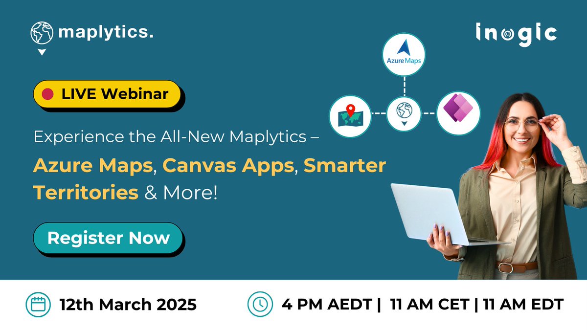 inogic's tweet image. Balance workloads, optimize sales regions &amp;amp; visualize data like never before! 
@Maplytics’ new #TerritoryManagement tools make it easier to organize and plan territories dynamically. Join us at a #webinar &amp;amp; explore the possibilities! 
bit.ly/47z4GU5

#Sales #GeoAnalytics