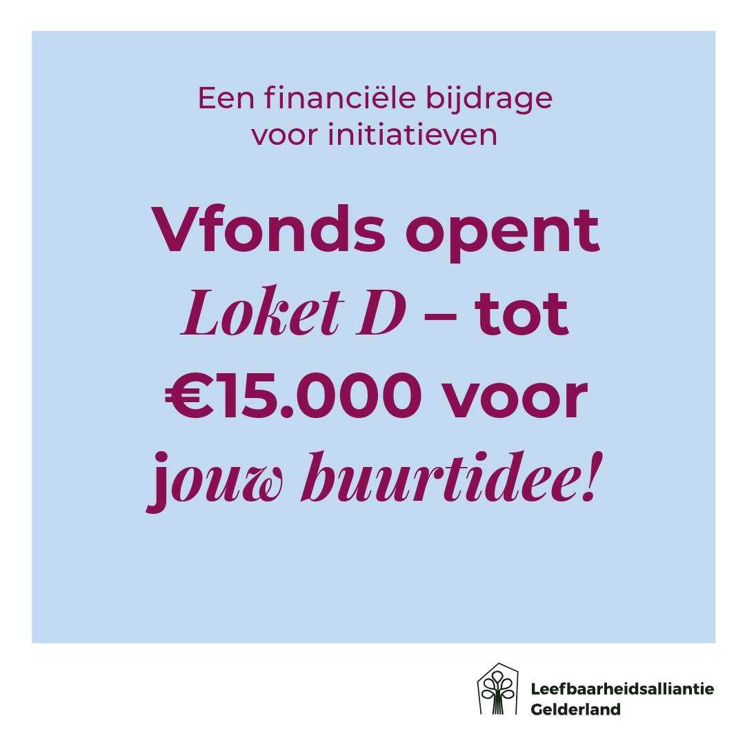 Vfonds opent Loket D voor mensen met een goed idee voor hun buurt, wijk of groep. Heb je een goed idee dat gaat over meedoen, meepraten en meebeslissen? Weet dan dat je het Vfonds je hierbij met de financiering kan helpen, tot € 15.000,- euro.
vfonds.nl/loketd