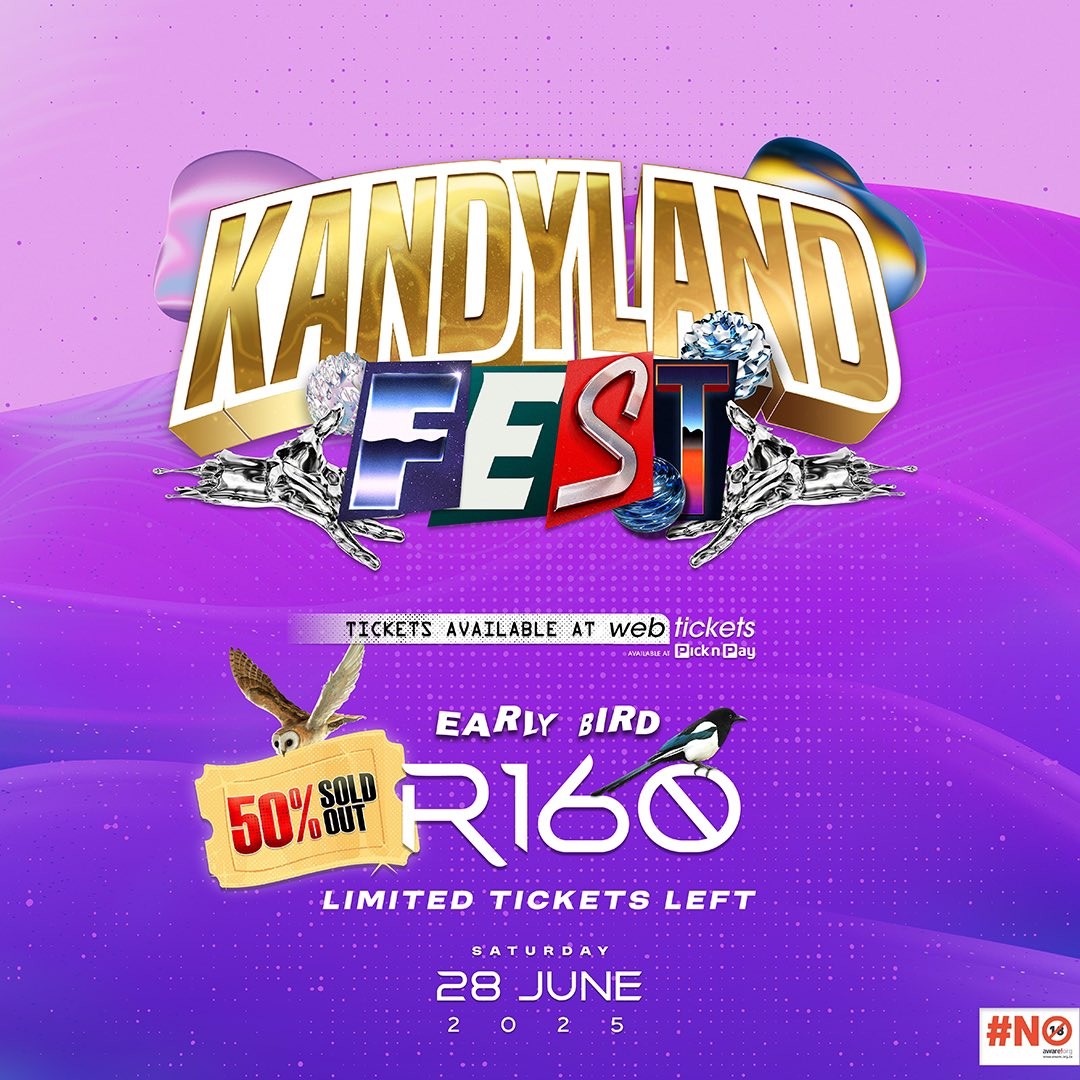 KandyLand Fest 2025 🍯

Early Bird Tickets 50% Sold Out ❗️

Limited tickets available …

Tickets available from <a href="/webtickets/">webtickets</a> or any @picknpay 

Link - webtickets.co.za/event.aspx?ite…

Get your tickets now!

See you there …

#KandyLandFest25
#SweetLikeKandy 🍭