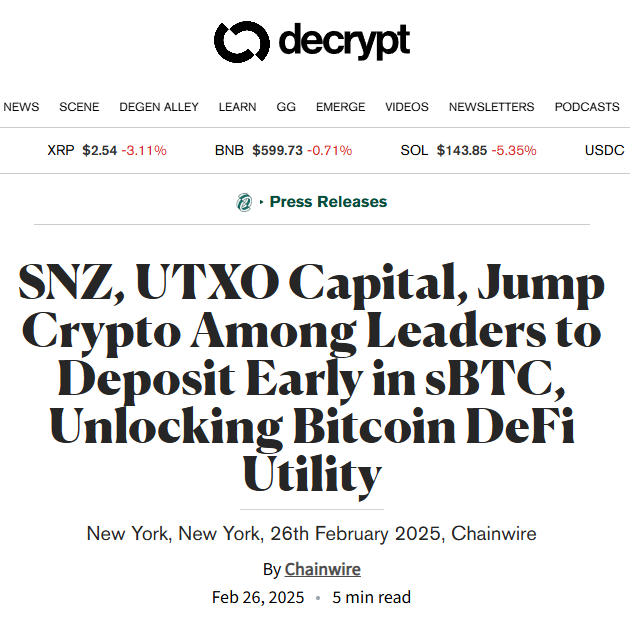 StacksAsiaOrg's tweet photo. A lot of people caught on to the latest reveal of @Stacks' sBTC early investors to make Bitcoin Productive.

Investors include:

Jump Crypto: Jump's investment in sBTC is a major win for sBTC's validation as an institutional productive asset, with Jump Crypto historically being one of the leading forces behind growth in ecosystem's such as Solana. Two days ago Jump announced to explore entering the U.S. crypto ETF space.

Asymmetric Research: Asymmetric is a crucial security partner of Stacks, as well as Wormhole, Solana, and many other crypto powerhouses. Asymmetric's investment in sBTC shows their commitment to Stacks as the leading Bitcoin L2.

SNZ: SNZ is a crypto-native, research-driven investment firm with a presence in Hong Kong, Singapore, and the U.S., backing 200+ portfolios. SNZ is an important partner for us and sBTC as we look to onboard the broader Asian market to making Bitcoin productive with Stacks.

UTXO Management: UTXO Management is a major player in the Bitcoin ecosystem and has invested in many of the top Bitcoin companies through their venture arm. 210k Capital, their liquid fund, deploys capital across Bitcoin-related investment opportunities in public and private markets.

This wave of institutional adoptions highlights the interest and excitement around sBTC. As a result, we expect interest in sBTC to only increase further.