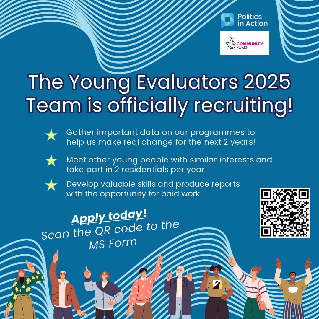 The Young Evaluators 2025 Applications are now open! 
Do you want to meet other young people and get experience evaluating with the opportunity for paid work? Apply today! Applications close 28th March 12pm! #CitizensNow #YoungEvaluators #politicsinaction #nationallotteryplayers