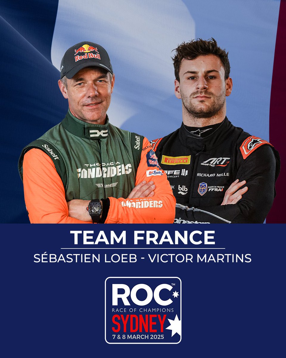 #ROCSydney (@raceofchampions) on Twitter photo Allez les Bleus! Team France wins the 2025 ROC Nations Cup! 🇫🇷🏆
Retweet to congratulate <a href="/OfficialWRC/">FIA World Rally Championship</a> legend <a href="/SebastienLoeb/">Sébastien Loeb</a> and <a href="/Formula2/">Formula 2</a> ace <a href="/VictorMartinsFR/">Victor Martins</a> on a huge run to the trophy in Australia!
#ROCSydney Allez les Bleus! Team France wins the 2025 ROC Nations Cup! 🇫🇷🏆
Retweet to congratulate <a href="/OfficialWRC/">FIA World Rally Championship</a> legend <a href="/SebastienLoeb/">Sébastien Loeb</a> and <a href="/Formula2/">Formula 2</a> ace <a href="/VictorMartinsFR/">Victor Martins</a> on a huge run to the trophy in Australia!
#ROCSydney