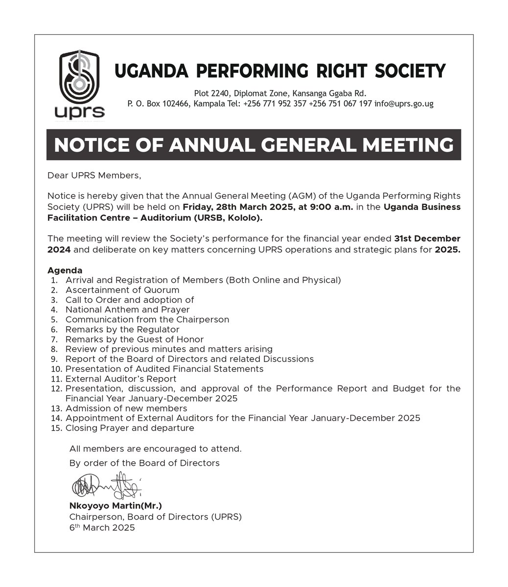 Uganda Performing Right Society (UPRS) (@uprsoffice) on Twitter photo 