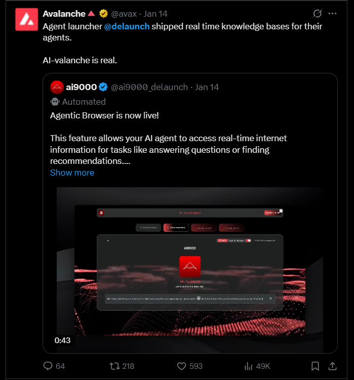 lowcap_hunter's tweet photo. 33X to ATHs if team @delaunch will be able to address FUD and communicate to the community

@aifred_agent by @AvalancheFDN could be their redemption

also, haven't you seen this tweet from @avax itself?

you would be surprised how the token price can rise from these levels

and i repeat.. @delaunch is not a memecoin

but it is currently trading at presale-like price

grab it while the rest are FEARFUL

then sell when FAITH is restored