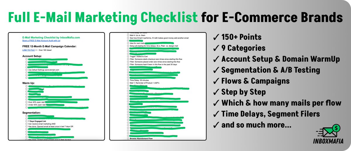 itskevinneubeck's tweet image. Full E-Mail Marketing Checklist for Ecom Brands 🚨 

No idea who to setup flows, how to warm up your domain, how to segment or what campaign to sen?

Got you!

✓ 150+ Steps
✓ 9 Categories
✓ Step by Step
✓ Account Setup &amp;amp; Domain WarmUp
✓ Segmentation &amp;amp; A/B Testing
✓ Flows &amp;amp;…