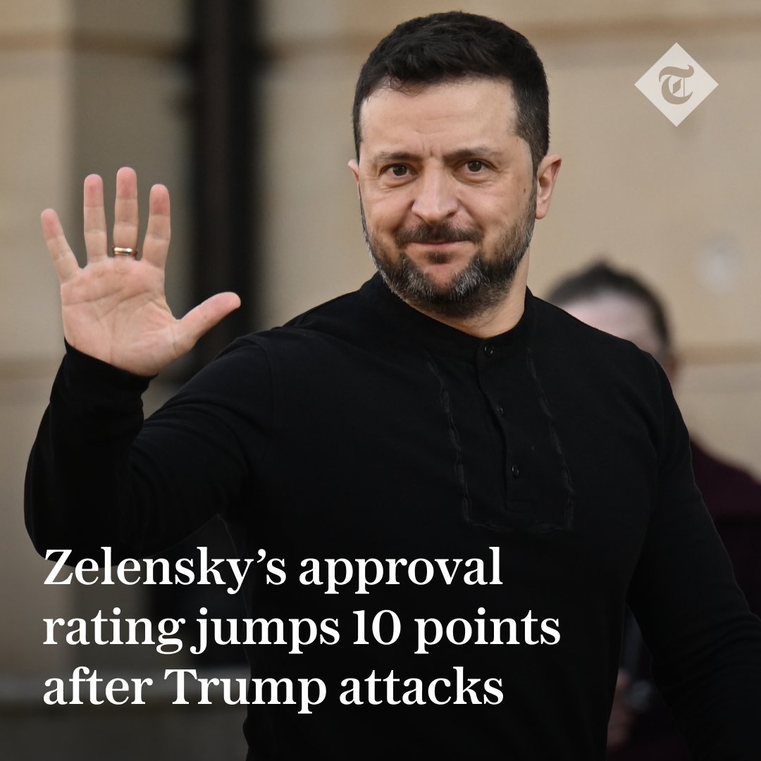 🔴 Volodymyr Zelensky’s approval rating in Ukraine has increased by 10 percentage points since Donald Trump called him a “dictator,” according to a poll released today