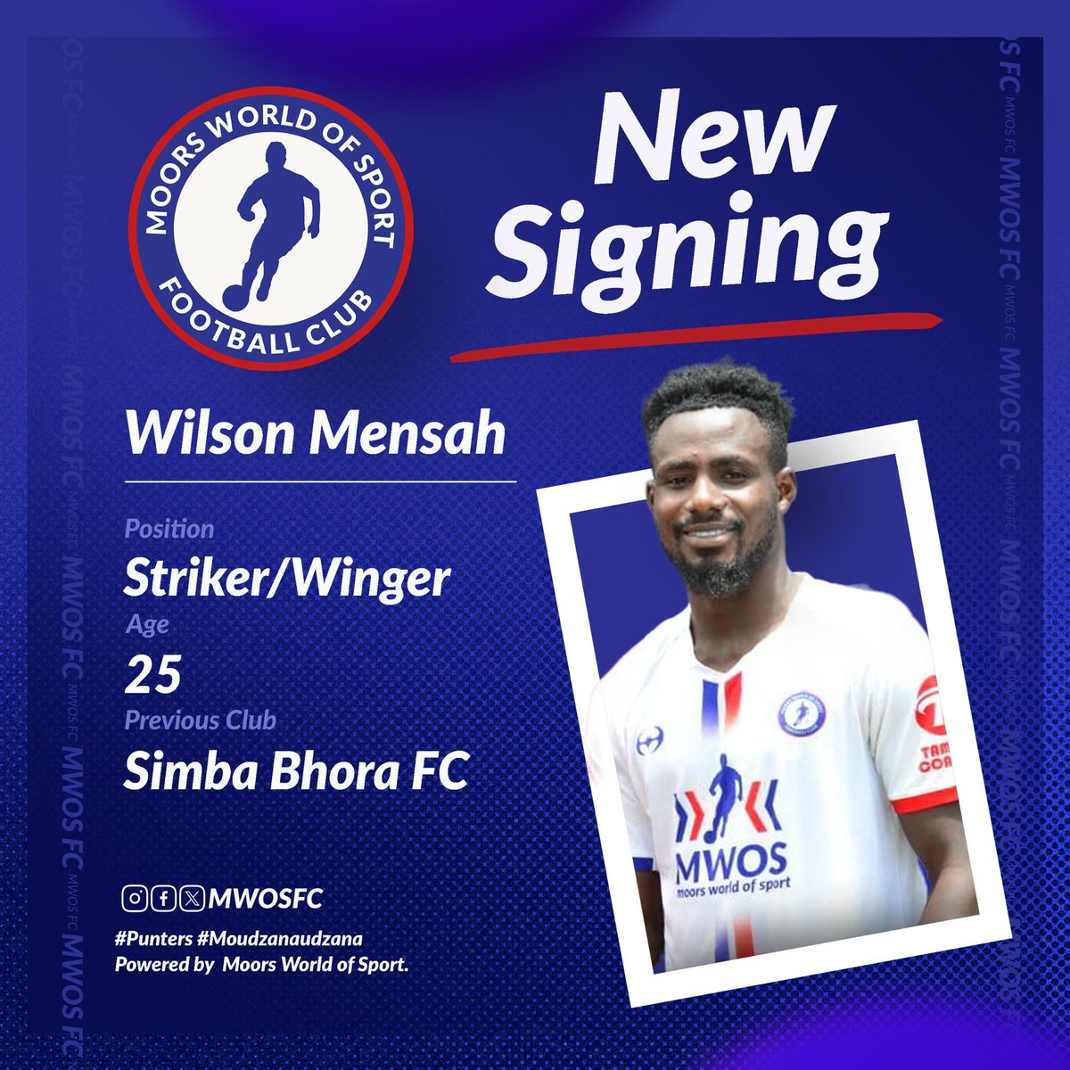 MwosFC's tweet photo. ๐จ BREAKING:
MWOS FC is thrilled to announce the signing of 25-year-old sensation Wilson Mensah! ๐
The dynamic winger/striker brings pace, skill, and a killer instinct to our attack. ๐ฌ๐ญ๐ฅ
Welcome to the family, Wilson!
๐ #WelcomeWilson
#MWOSFC #NewSigning https://t.co/dPuALGpze1