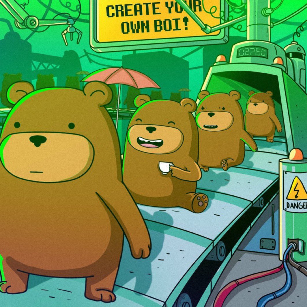 cryptomstr's tweet image. Breaking: The $BOI factory is in full production! Some BOIs came out sipping coffee, others just vibing—one even asked for WiFi. The bear market has never been this literal. 
@Boithebear @hakikiceo