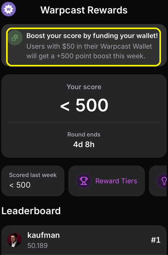 Cập nhật Retroactive kèo tỉ đô #Farcaster 🔥

📌 <a href="/warpcast_/">Warpcast</a>  vừa ra mắt Wc reward : Anh em vào app mobile nhấn biểu tượng 4 ô vuông phía dưới sẽ thấy 

👉 Hướng dẫn kiếm Point :

✅Hold tối thiểu 50$ trong ví để nhận 500 $Point hàng tuần
✅Đăng bài nhiều tương
