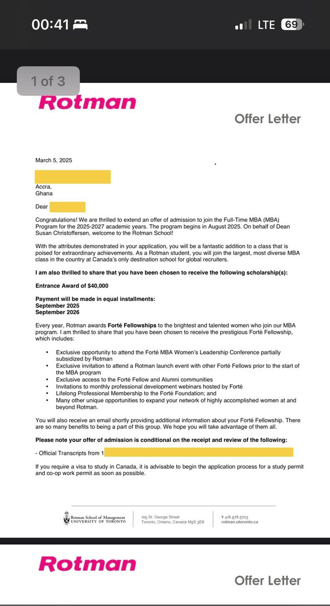 ✅CAD 40,000 funding offered by Rotman at University of Toronto for an MBA 🚀🚀🚀🚀🚀

✅ Perks of a Forte Fellowship 

Send us a message via WhatsApp at wa.me/233541666335 or send us an email at hello@pennedbypendor.com