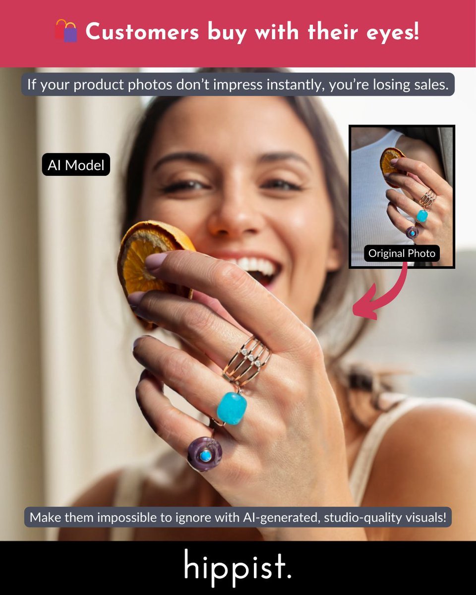 hippistAI's tweet image. 🛍️ Customers buy with their eyes!

If your product photos don’t impress instantly, you’re losing sales.
Make them impossible to ignore with AI-generated, studio-quality visuals! 🎯✨

#ConversionBoost #AICommerce