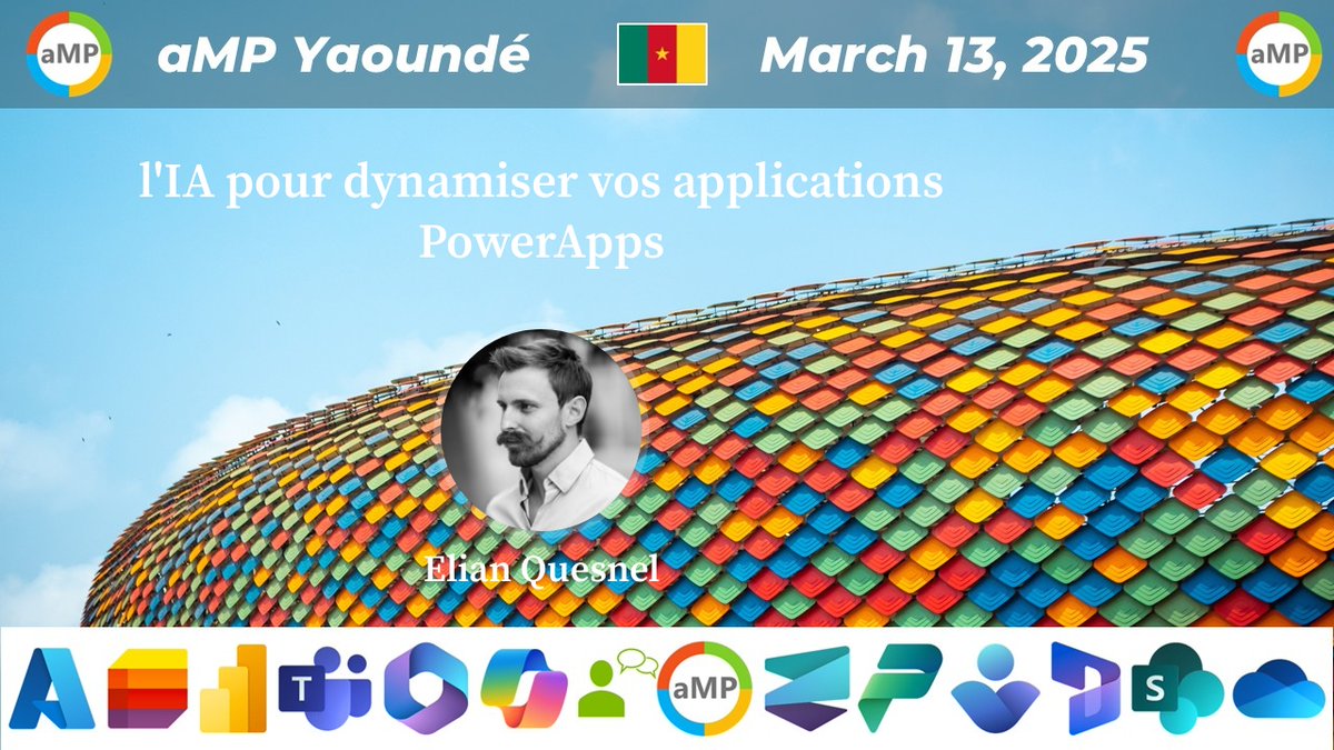 📢 #aMPYaoundé March 13,2025

📣  Elian Quesnel
l'IA pour dynamiser vos applications PowerApps

#Azure #AI, #Microsoft365 #PowerPlatform
#MVPBUzz #Microsoft

📅 Agenda ampcommunity.online/amp-yaounde-13… 📅

➡️ Inscription bit.ly/aMPYaoundeReg ⬅️
