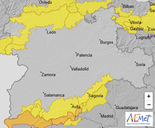 112cyl's tweet photo. La @AEMET_Esp actualiza los activos avisos hoy:
🟠🌧️naranja por LLUVIA en Ávila. Con 80 mm/12 horas
🟡🌧️amarillos por LLUVIA en Ávila, Salamanca, Segovia, y Zamora. Con 40 mm/12 horas
🟡🌬️amarillos por VIENTO en Ávila, Burgos, León, Palencia, Salamanca y Zamora. Hasta 80km/h https://t.co/WS7ydc4QdL