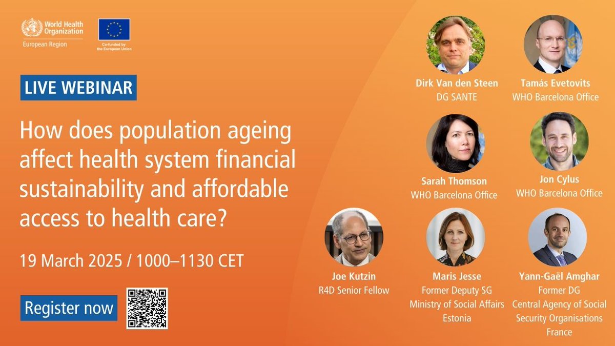 WHO/Europe (@who_europe) on Twitter photo Ageing is inevitable—but health financing gaps aren't.
☂️ How can broad revenue bases and policy choices keep access to health care affordable as 🇪🇺 populations age?
☂️ Join #WHOBarcelona on 19 March for solutions.
☂️ Register: bit.ly/ageingw
Supported by <a href="/EU_Health/">EU One Health</a> Ageing is inevitable—but health financing gaps aren't.
☂️ How can broad revenue bases and policy choices keep access to health care affordable as 🇪🇺 populations age?
☂️ Join #WHOBarcelona on 19 March for solutions.
☂️ Register: bit.ly/ageingw
Supported by <a href="/EU_Health/">EU One Health</a>