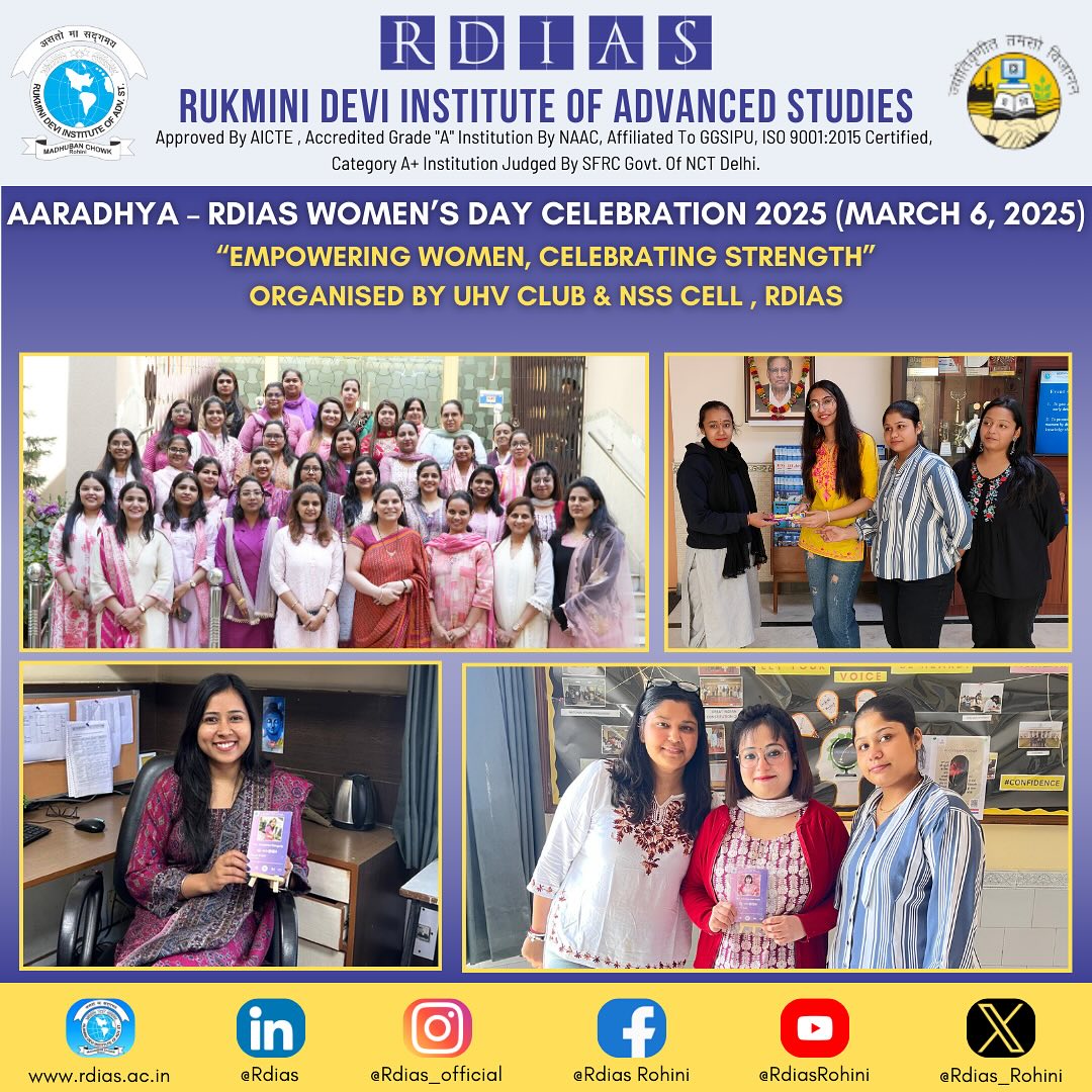 RDIAS_ROHINI's tweet photo. Early Awareness, Lifelong Wellness & Celebrating Women’s Dedication
On March 6, 2025, the UHV Club/NSS Cell at RDIAS hosted an insightful session on ‘Early Awareness, Lifelong Wellness:
#WellnessMatters #BodyPositivity #WomenOfRDIAS #Empowerment #LifelongWellness https://t.co/73NbfjfK7K