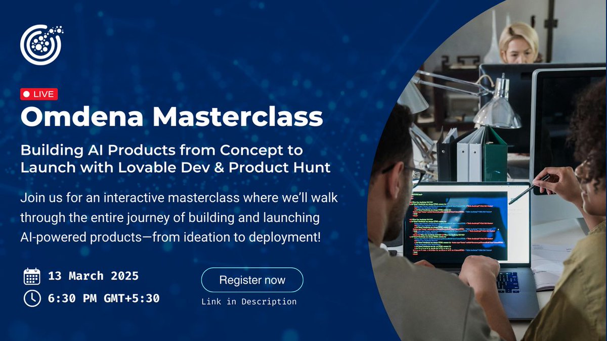 Omdena #AI (@omdenaai) on Twitter photo Join us for anย exciting hands-on Omdena ๐ ๐ฎ๐๐๐ฒ๐ฟ๐ฐ๐น๐ฎ๐๐: ๐๐๐ถ๐น๐ฑ๐ถ๐ป๐ด ๐๐ ๐ฃ๐ฟ๐ผ๐ฑ๐๐ฐ๐๐ ๐ณ๐ฟ๐ผ๐บ ๐๐ผ๐ป๐ฐ๐ฒ๐ฝ๐ ๐๐ผ ๐๐ฎ๐๐ป๐ฐ๐ต ๐๐ถ๐๐ต Lovable & Product Hunt where weโll dive into theย end-to-end process of building AI-powered productsโfrom ideation to Join us for anย exciting hands-on Omdena ๐ ๐ฎ๐๐๐ฒ๐ฟ๐ฐ๐น๐ฎ๐๐: ๐๐๐ถ๐น๐ฑ๐ถ๐ป๐ด ๐๐ ๐ฃ๐ฟ๐ผ๐ฑ๐๐ฐ๐๐ ๐ณ๐ฟ๐ผ๐บ ๐๐ผ๐ป๐ฐ๐ฒ๐ฝ๐ ๐๐ผ ๐๐ฎ๐๐ป๐ฐ๐ต ๐๐ถ๐๐ต Lovable & Product Hunt where weโll dive into theย end-to-end process of building AI-powered productsโfrom ideation to