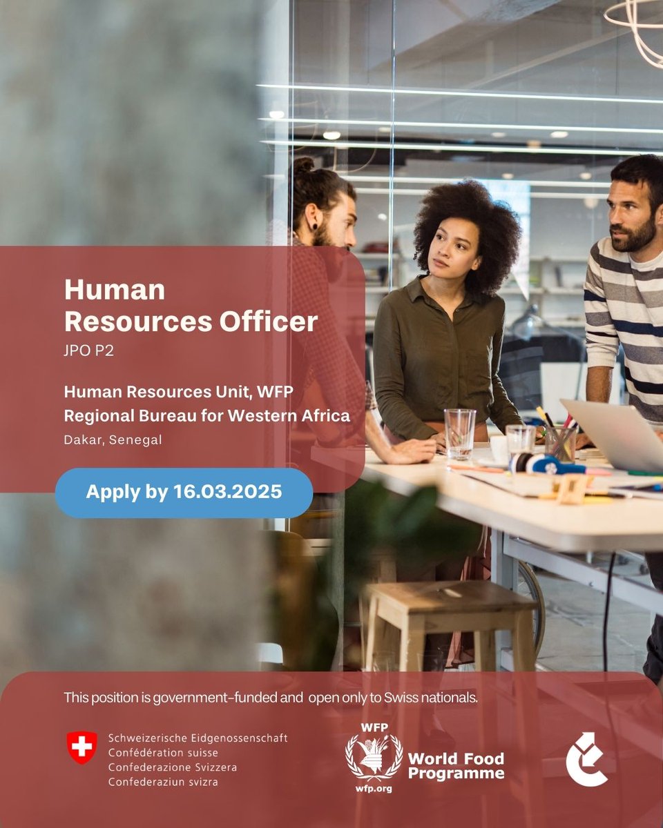 cinfo (@cinfofeeds) on Twitter photo ๐ Join the <a href="/WFP/">World Food Programme</a> as a Human Resources Officer in ๐Dakar, Senegal
๐
Application submission by: 16 March 2025
๐ Learn more and apply here: loom.ly/4ijGyuQ
๐โโ๏ธ Need help with your application? Contact our HR advisors at recruitment@cinfo.ch. ๐ Join the <a href="/WFP/">World Food Programme</a> as a Human Resources Officer in ๐Dakar, Senegal
๐
Application submission by: 16 March 2025
๐ Learn more and apply here: loom.ly/4ijGyuQ
๐โโ๏ธ Need help with your application? Contact our HR advisors at recruitment@cinfo.ch.