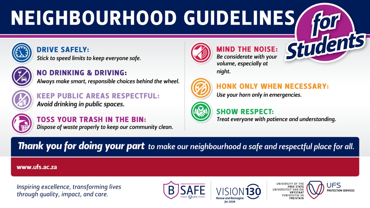 UFSweb's tweet image. Being a student doesn’t mean forgetting to be a good neighbour. Keep the noise down. Drive safely. Respect shared spaces. A little effort makes a big difference. Let’s look out for each other and keep our community safe and welcoming. Let’s do better.
#BeBetter #Bsafe #StaySafe