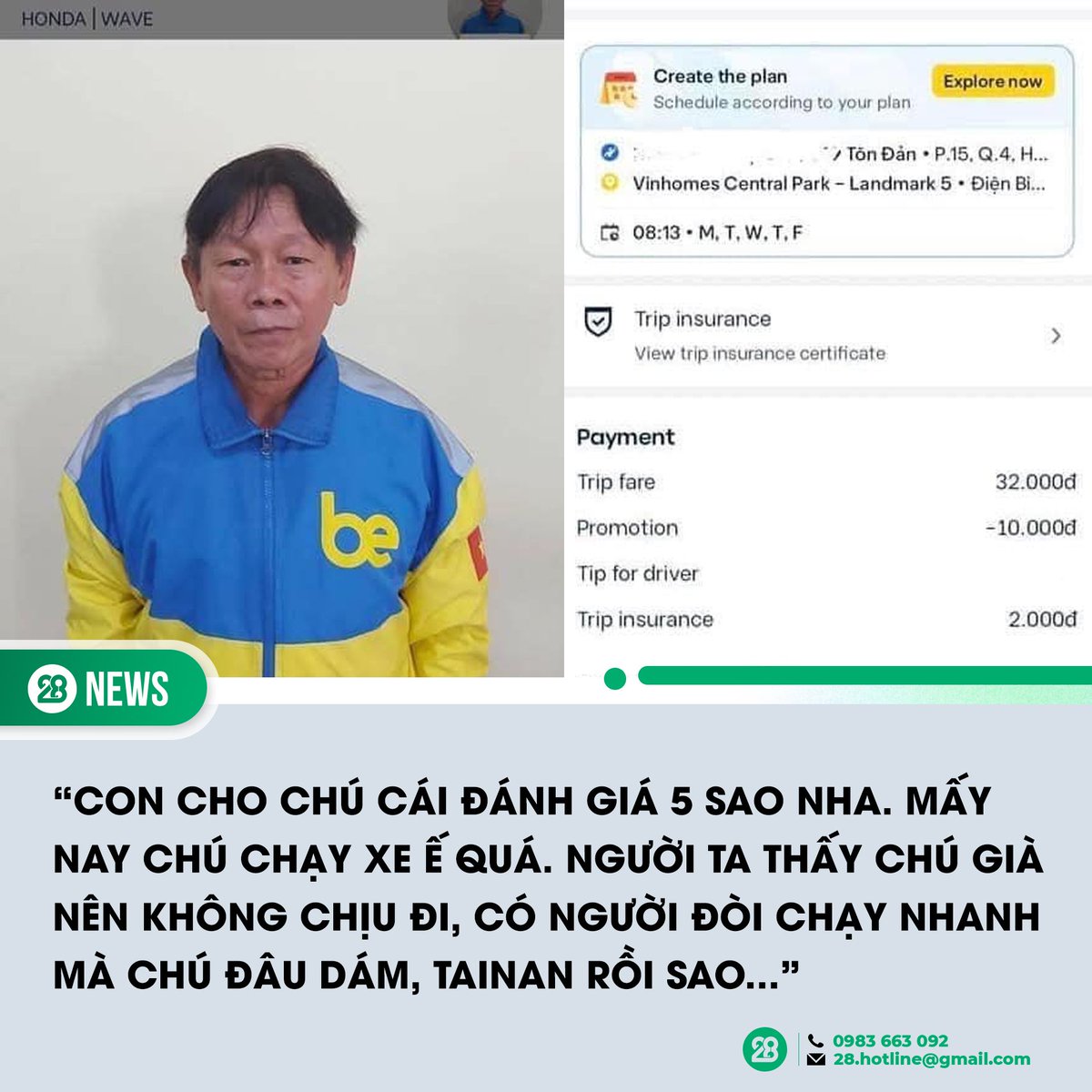 THƯƠNG CHÚ...
Sáng nay sau khi đi công việc mình có đặt xe qua ứng dụng để về nhà thì có chú này nhận cuốc, mình thấy chú được đánh giá có 4,8* thôi không biết vì sao, nhưng mình cũng vẫn ok bình thường vì mình không ngại mấy vấn đề này lắm.
Lúc chú đến đón