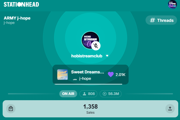 hobistreamclub's tweet photo. We currently have 800 listeners on @STATIONHEAD! Please join us and let's reach 1K listeners. Let's do our best for Hobi~  

#jhope_SweetDreams #홉온스 #jhope #제이홉 https://t.co/AKijmunI3v
