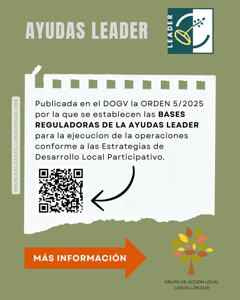 GALCastellonSur's tweet photo. 📣 Ayer salió publicada en el DOGV la Orden que regula las bases de las Ayudas LEADER.

🔗 https://t.co/6gEiENaVXa

👉 La próxima convocatoria esta cada vez más cerca para presentar tu proyecto.

PREGUNTANOS‼️Estamos para ayudarte y te facilitamos atención personalizada 🤩 https://t.co/yxOoPrjGXd