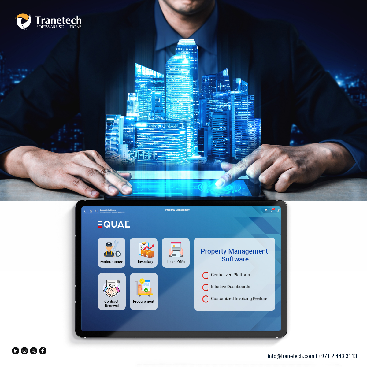 Tranetech Solutions (@tranetech_uae) on Twitter photo Effortlessly Handle Your Properties with Cutting-Edge Software with EQUAL Property Management! 💻📃
Visit: tranetech.com/equal-property…
Contact Us:
Abu Dhabi Branch:
📞02 443 3113
✉️ info@tranetech.com
Dubai Branch:
📞 04 514 9922
✉️ infodxb@tranetech.com
#abudhabi#leasing#erp Effortlessly Handle Your Properties with Cutting-Edge Software with EQUAL Property Management! 💻📃
Visit: tranetech.com/equal-property…
Contact Us:
Abu Dhabi Branch:
📞02 443 3113
✉️ info@tranetech.com
Dubai Branch:
📞 04 514 9922
✉️ infodxb@tranetech.com
#abudhabi#leasing#erp