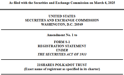 It looks like we're one step closer to a Polkadot Spot ETF. 

@21Shares just updated its application.