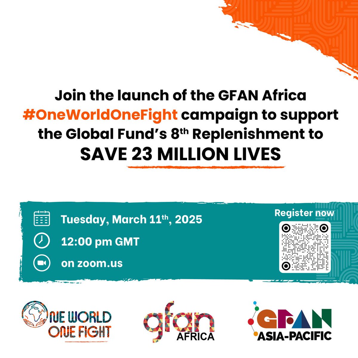 📢 A fully funded <a href="/GlobalFund/">The Global Fund</a> will #Save23MillionLives!

Join <a href="/GFAN_Africa/">Global Fund Advocates Network (GFAN) Africa</a> to launch the #OneWorldOneFight campaign to support this global partnership. #MoreNowThanEver, let's stand together for health!

📅 March 11 
🔊 Event in French + English
🔗: us02web.zoom.us/webinar/regist…