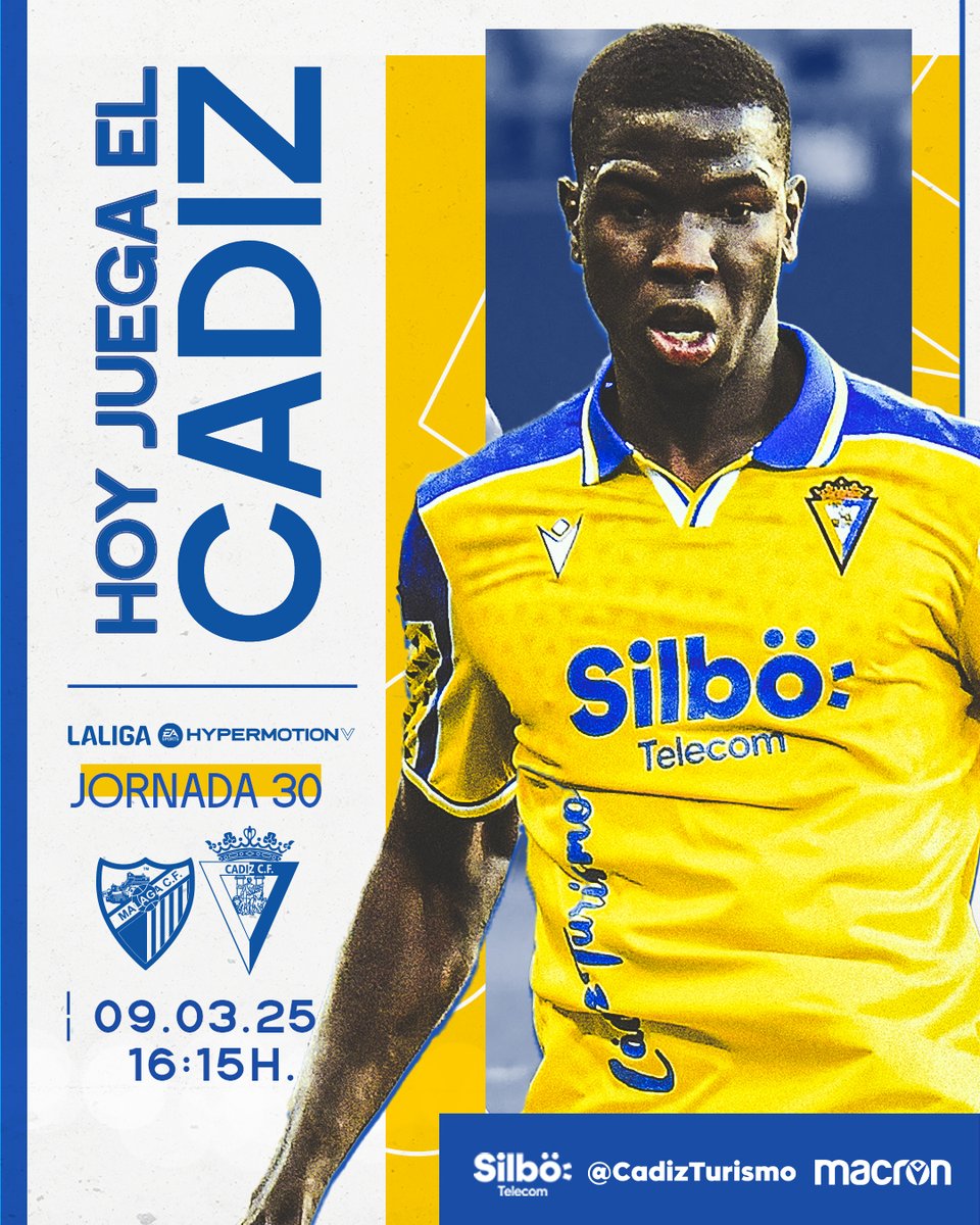 💛💙 #MatchDay

¡HOY ES DÍA DE PARTIDO!
¡HOY JUEGA EL CÁDIZ CLUB DE FÚTBOL!

🆚 <a href="/MalagaCF/">Málaga CF</a> 
📌 Jornada 30 de #LALIGAHYPERMOTION
⏰ 16:15 horas
📻 plaiz.cadizcf.com
📺 LaLiga2 TV
#⃣ #MálagaCádiz

#VamosCádiz