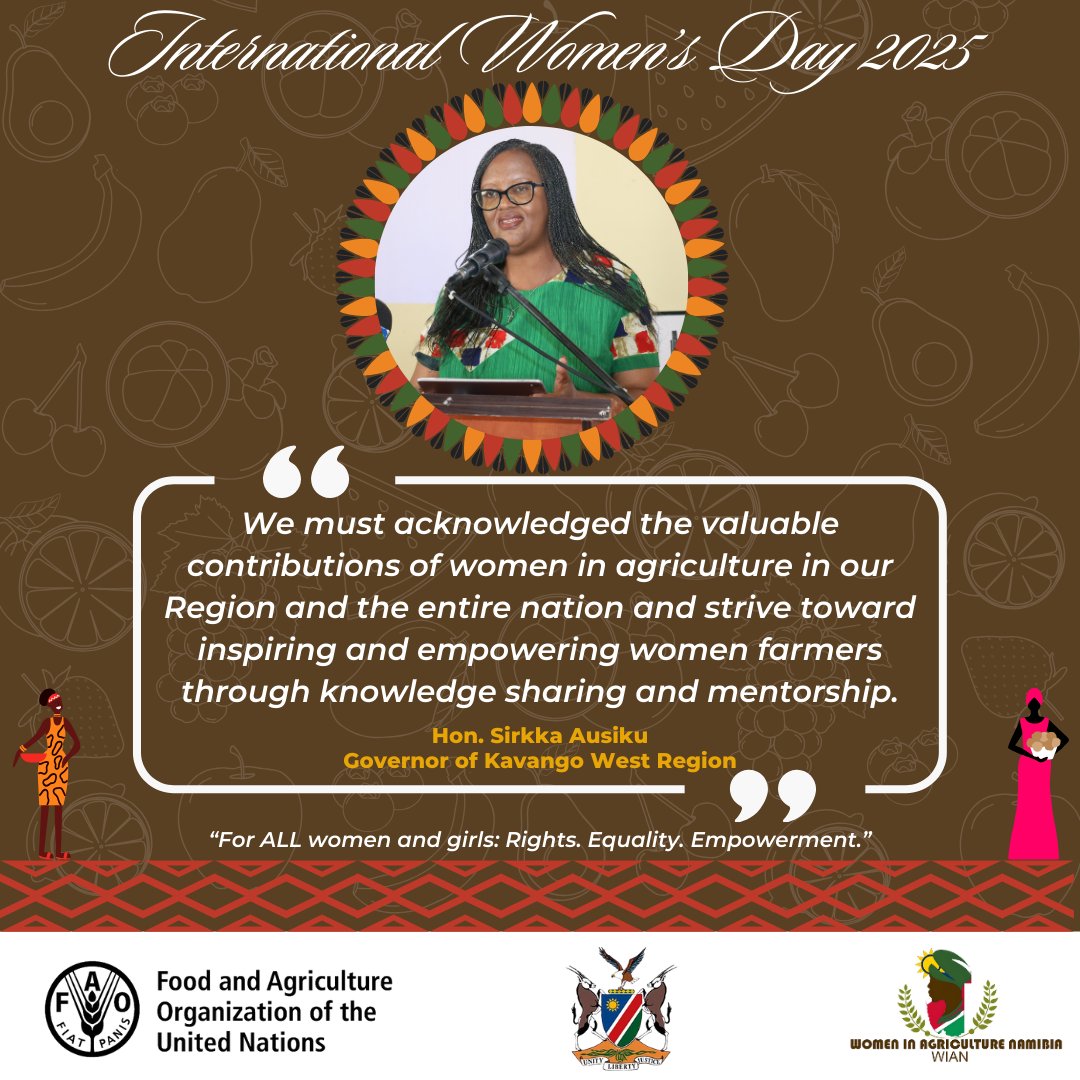FAONamibia's tweet photo. Yesterday, @FAO and its partners celebrated #InternationalWomensDay 2025 in Kavango West Region, highlighting the resilience and contributions of women farmers to agrifood systems.

Here's what some of our speakers had to say👇 

#ForAllWomenAndGirls https://t.co/QjjYnwvcC1
