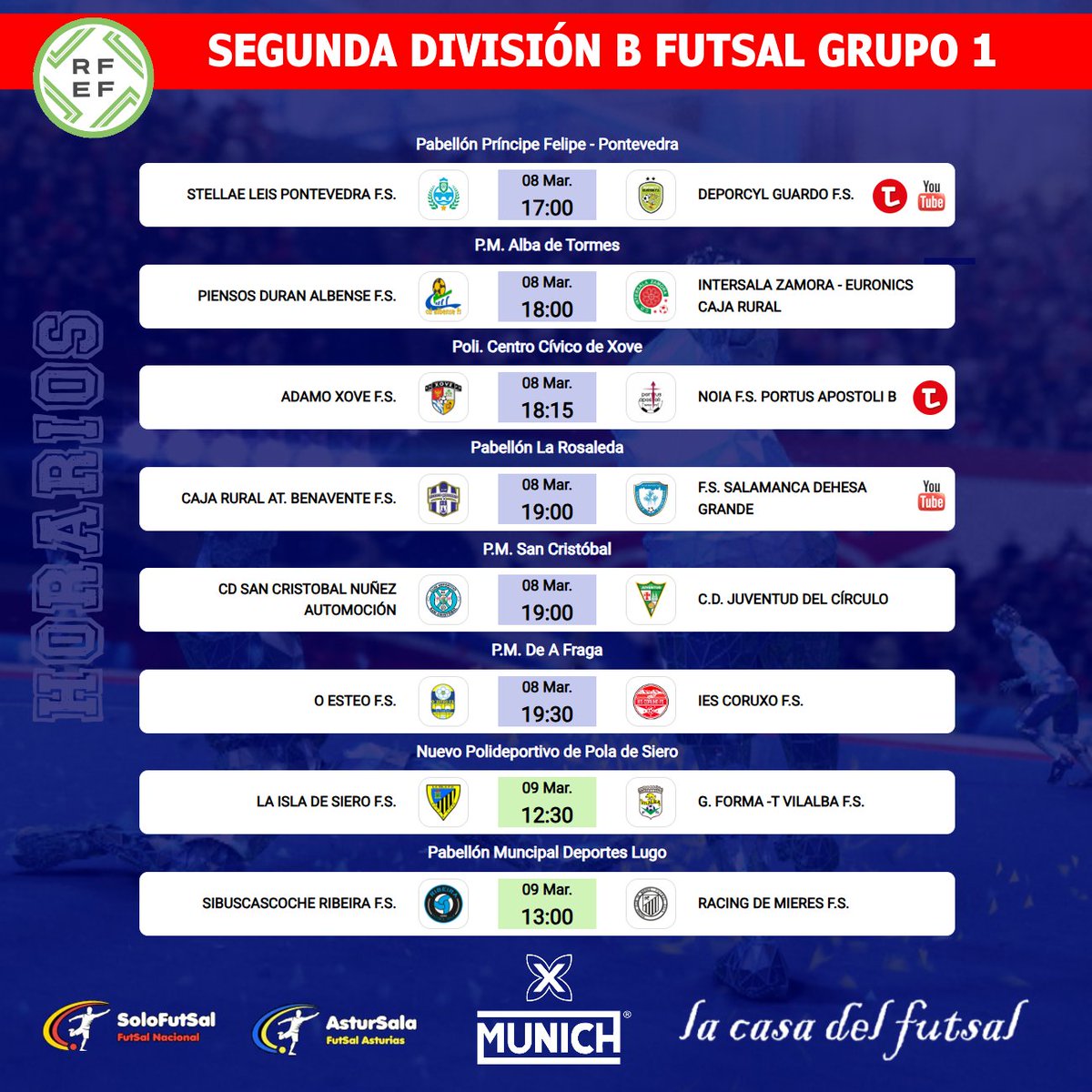 Solo-FutSal (@solofutsal_) on Twitter photo 🟥2⃣ª🅱️ DIVISIÓN FUTSAL - GRUPO 1⃣
📆 24ª JORNADA / ⏰HORARIOS
✍️ Consulta los horarios de la jornada
📎 solo-futsal.es/segunda-divisi…
🔀 Visita los perfiles de los equipos de la categoría
<a href="/AtlBenavente/">Club Atlético Benavente F.S.</a> <a href="/LeisPontevedra/">Stellae Leis Pontevedra FS</a> <a href="/AlbenseFs/">Piensos Durán Albense FS</a> <a href="/OEsteoFS/">O Esteo F.S.</a> <a href="/ies_fs/">Ganomagoga IES Coruxo FS</a> <a href="/guardofs/">Deporcyl Guardo F.S.</a> <a href="/vilalba_fs/">Grupo Forma-t Vilalba FS</a> 🟥2⃣ª🅱️ DIVISIÓN FUTSAL - GRUPO 1⃣
📆 24ª JORNADA / ⏰HORARIOS
✍️ Consulta los horarios de la jornada
📎 solo-futsal.es/segunda-divisi…
🔀 Visita los perfiles de los equipos de la categoría
<a href="/AtlBenavente/">Club Atlético Benavente F.S.</a> <a href="/LeisPontevedra/">Stellae Leis Pontevedra FS</a> <a href="/AlbenseFs/">Piensos Durán Albense FS</a> <a href="/OEsteoFS/">O Esteo F.S.</a> <a href="/ies_fs/">Ganomagoga IES Coruxo FS</a> <a href="/guardofs/">Deporcyl Guardo F.S.</a> <a href="/vilalba_fs/">Grupo Forma-t Vilalba FS</a>