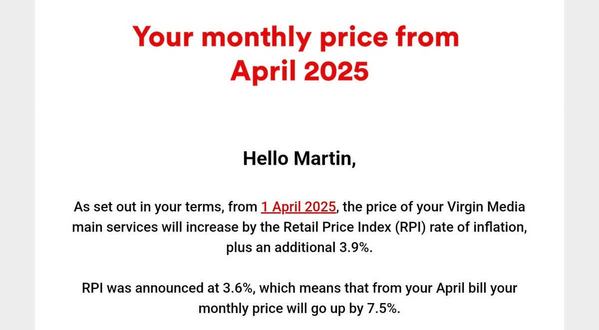 MNovius (@marcusnovius) on Twitter photo Oh that's nice virgin media. RPI goes up by 3.6% so they raise my bill, not by 3.6%
or 4.6...
even 5%...
but by 7.5% ....
gotta have them huge profits i guess! 😪 #virginmedia #broadband <a href="/virginmedia/">Virgin Media ❤️</a> Oh that's nice virgin media. RPI goes up by 3.6% so they raise my bill, not by 3.6%
or 4.6...
even 5%...
but by 7.5% ....
gotta have them huge profits i guess! 😪 #virginmedia #broadband <a href="/virginmedia/">Virgin Media ❤️</a>
